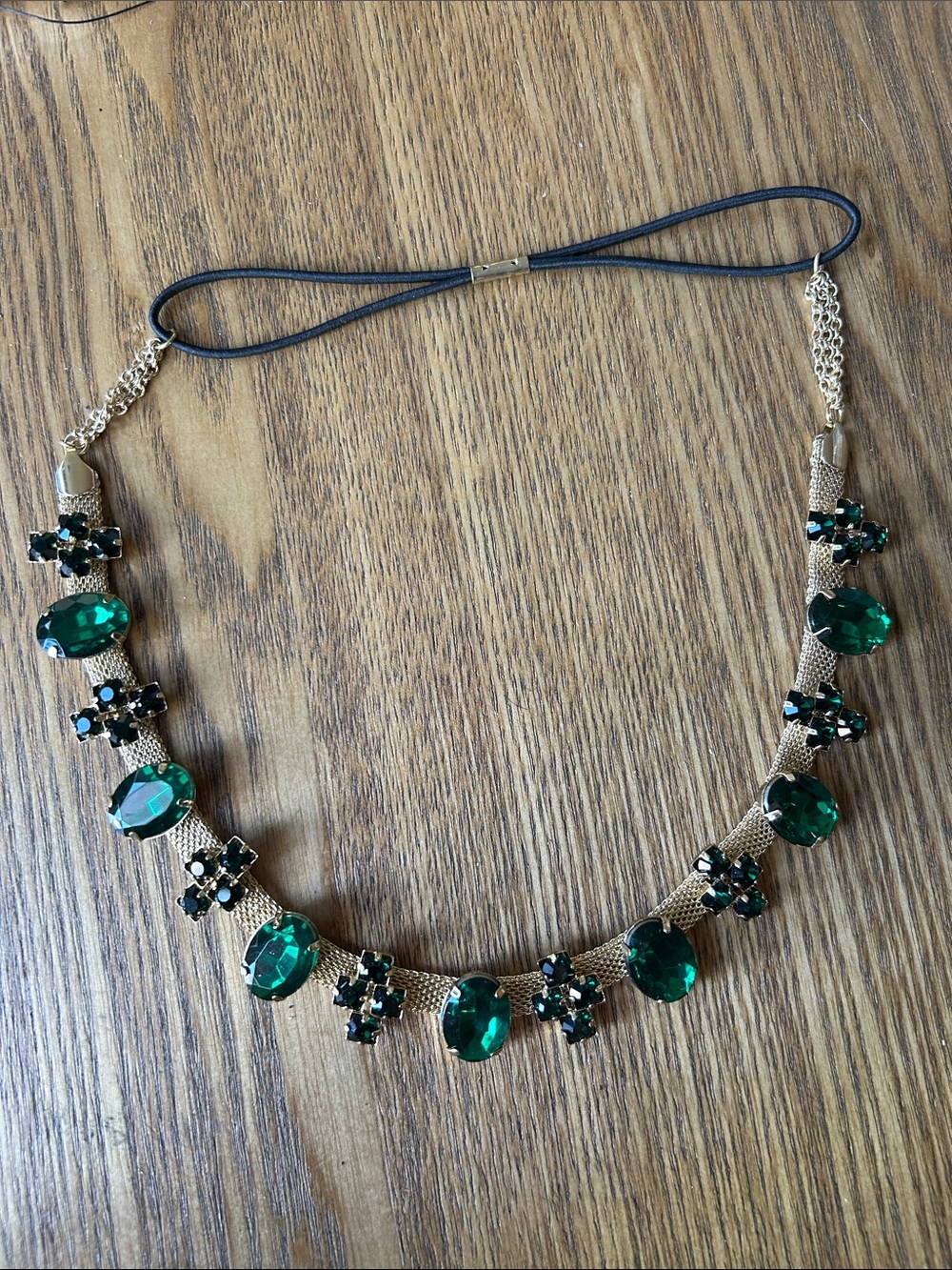 Beautiful, Rich Baroque Emerald Headband with Gold settings
